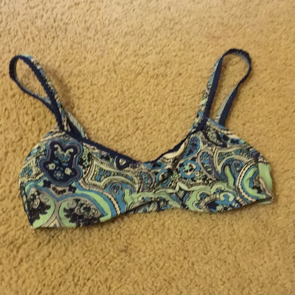 Blue and White Paisley Print Bikini Top
